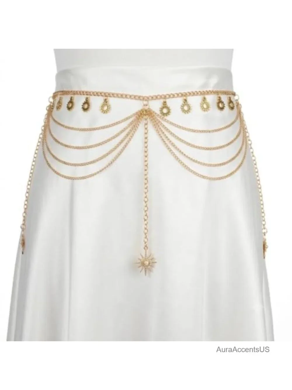 Boho Layered Waist Chain with Sun Charm and Tassel